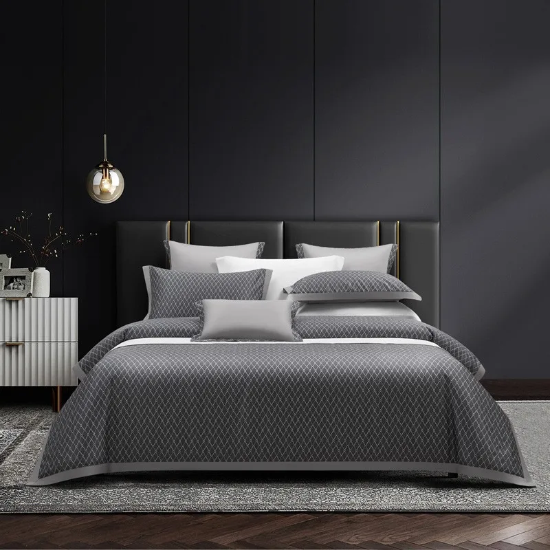 

1000TC Egyptian Cotton Soft Comforter Cover Bedding set Bed Sheet Pillow shams Gray Geometric Textured Boho Vibrant Duvet Cover