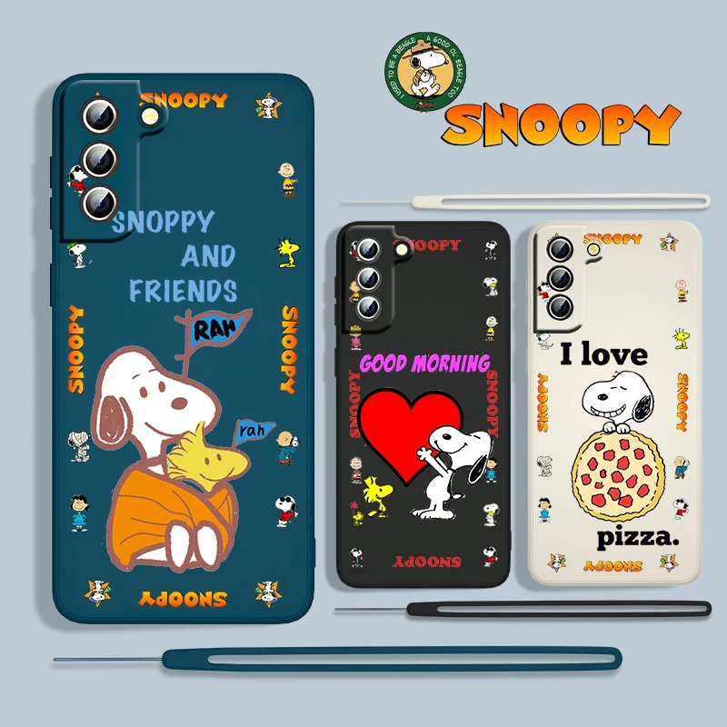 

Anime Snoopy Boy Cute For Samsung Galaxy S22 S21 S20 S10 5G Note 20 10 Ultra Plus Pro FE Lite Liquid Rope Phone Case Funda Coque