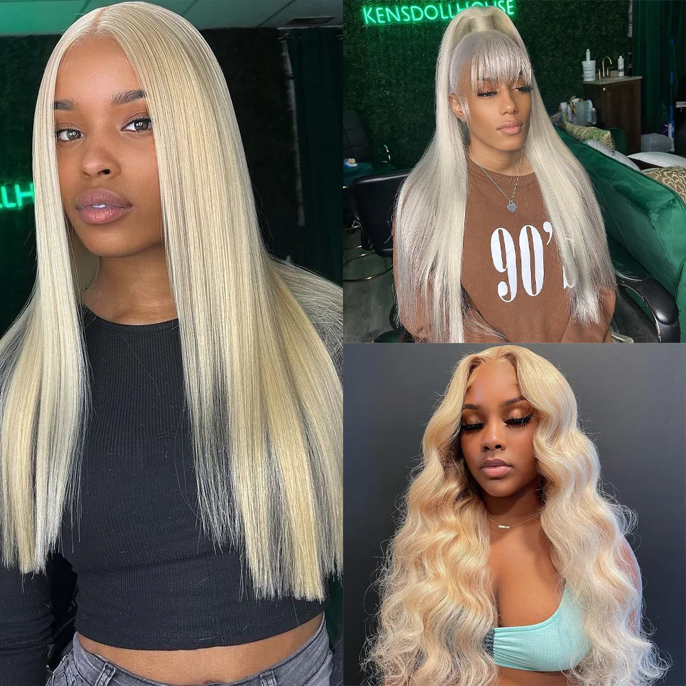 

613 Transparent Hd Lace Blonde 13x4 Frontal Wig Brazilian Straight Human Hair Wigs With Fringe Bangs On Sale Clearance Pre Pluck