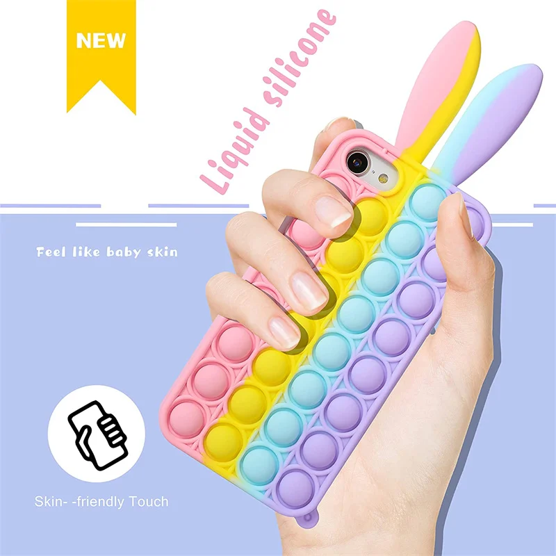 

3D Cute Rabbit Push it Bubble Fidget Toys Case for IPhone 11 12 13Pro Max Soft Silicone Cover For iphone XS XR X 8 7 Plus SE20