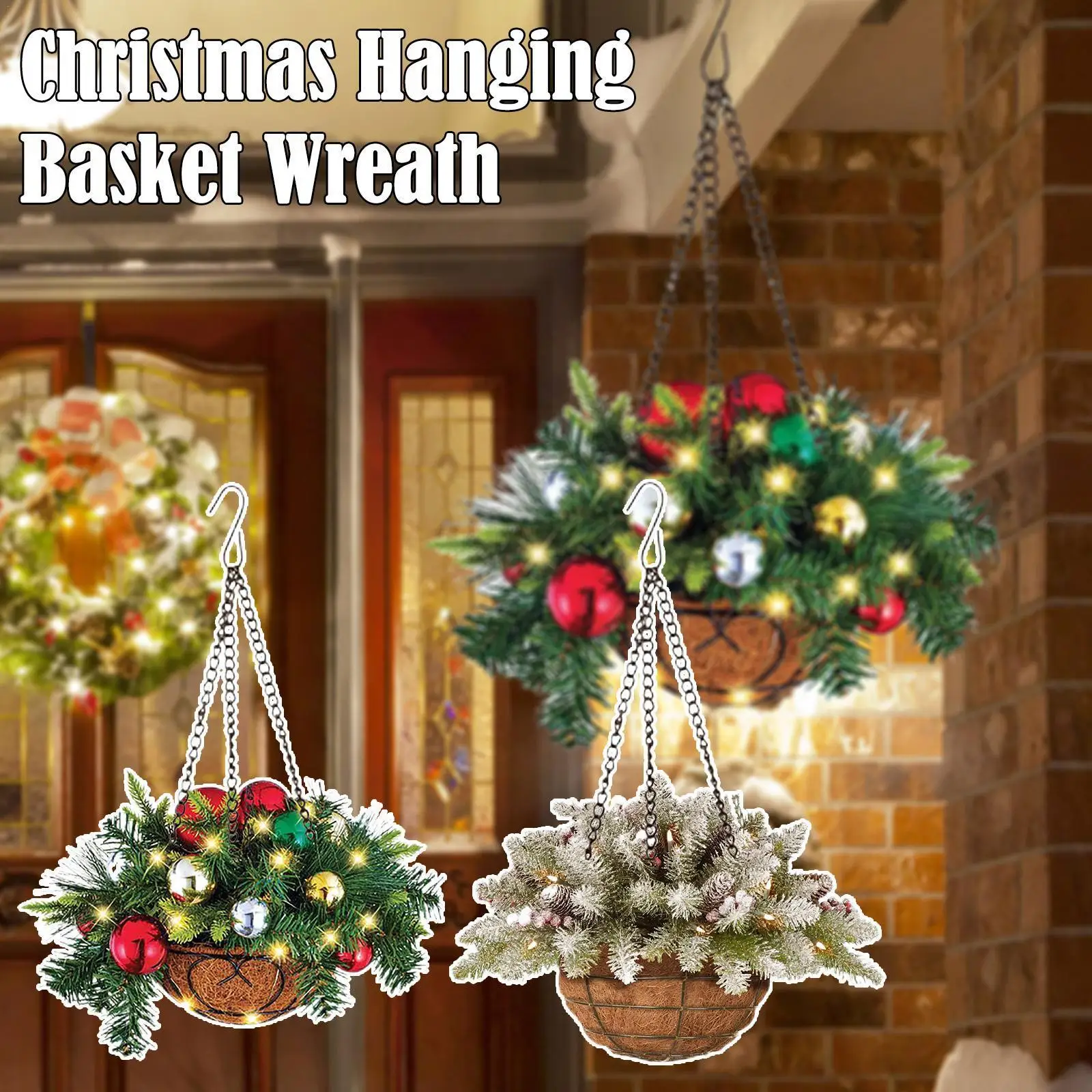 

Artificial Christmas Hanging Basket Garland Pinecone Wreath Basket Christmas Ornaments Noel Pendant Door Hanging Hanging Gi E1N2