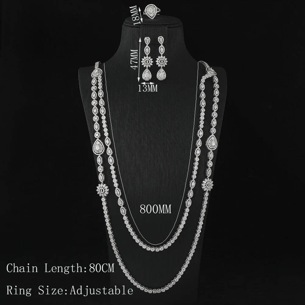 Женский комплект из колье серёг и кольца с фианитом