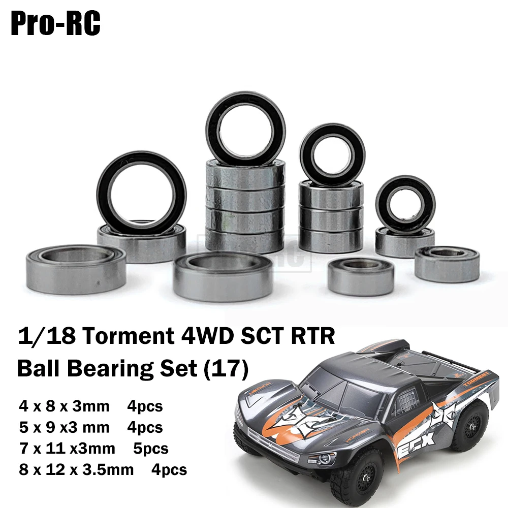 Комплект резиновых герметичных шариковых подшипников (17 шт.) для радиоуправляемых автомобилей ECX 1:18 TORMENT 4WD SCT RTR