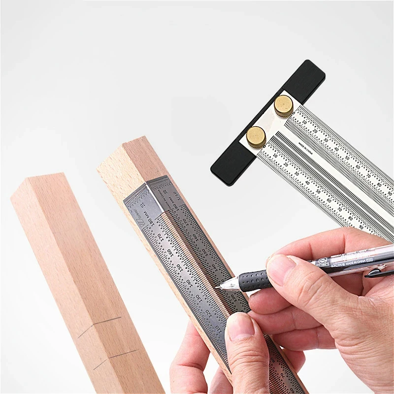 

Woodworking Scribing Mark Line Ruler High-Precision Scale Gauge T-Type Hole Ruler Stainless Carpenter Measuring Tool