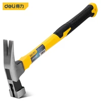 deli tools 1 pcs 16oz fiber handle claw hammer high carbon steel square head with magnetic card slot woodworking hand tool