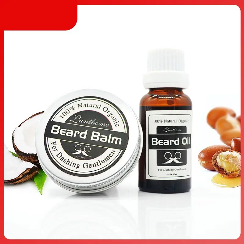

100% Pure Natural Beard Balm Set Organic Beard Oil Wax Beard Growth Conditioner For Beard Growth Men Care Styling Kit TSLM2