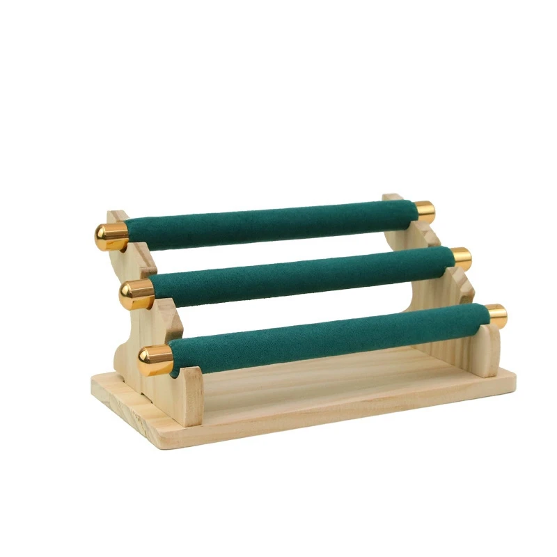 

3-Tier Wooden Jewelry Display Stand Ring Holder, T-Bar Jewelry Showcase Display Stand and Organizer Green