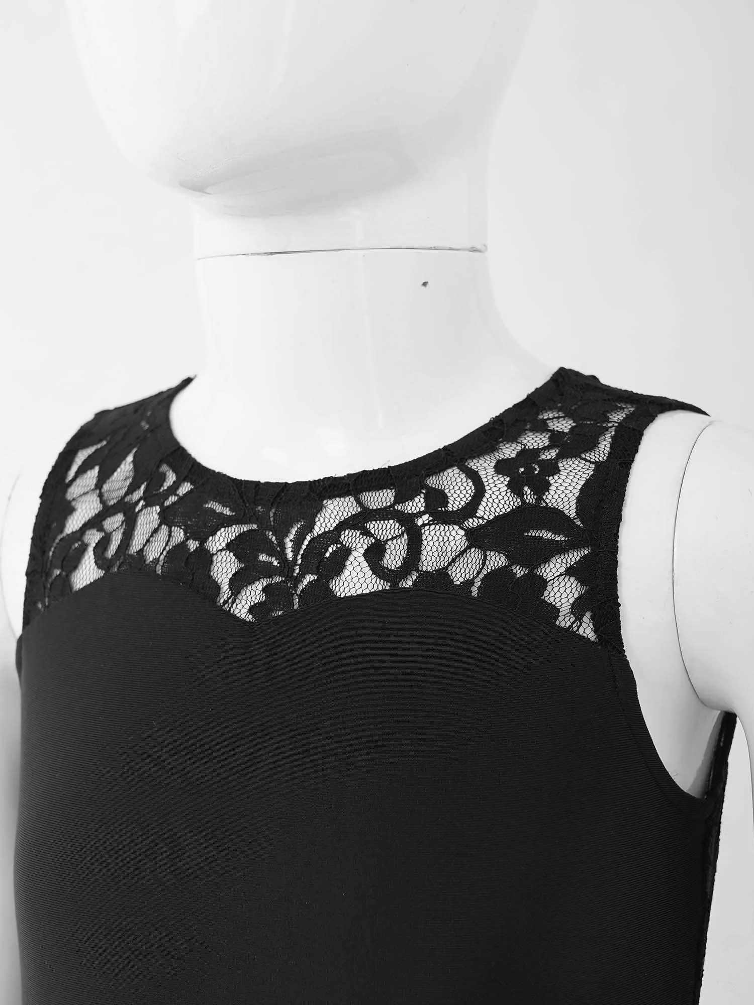 Kids Girls Ballet Dance Bodysuit Sleeveless Gymnastics Full Lenth Leotard Stretchy Lace Patchwork Jumpsuit Unitard Dancewear