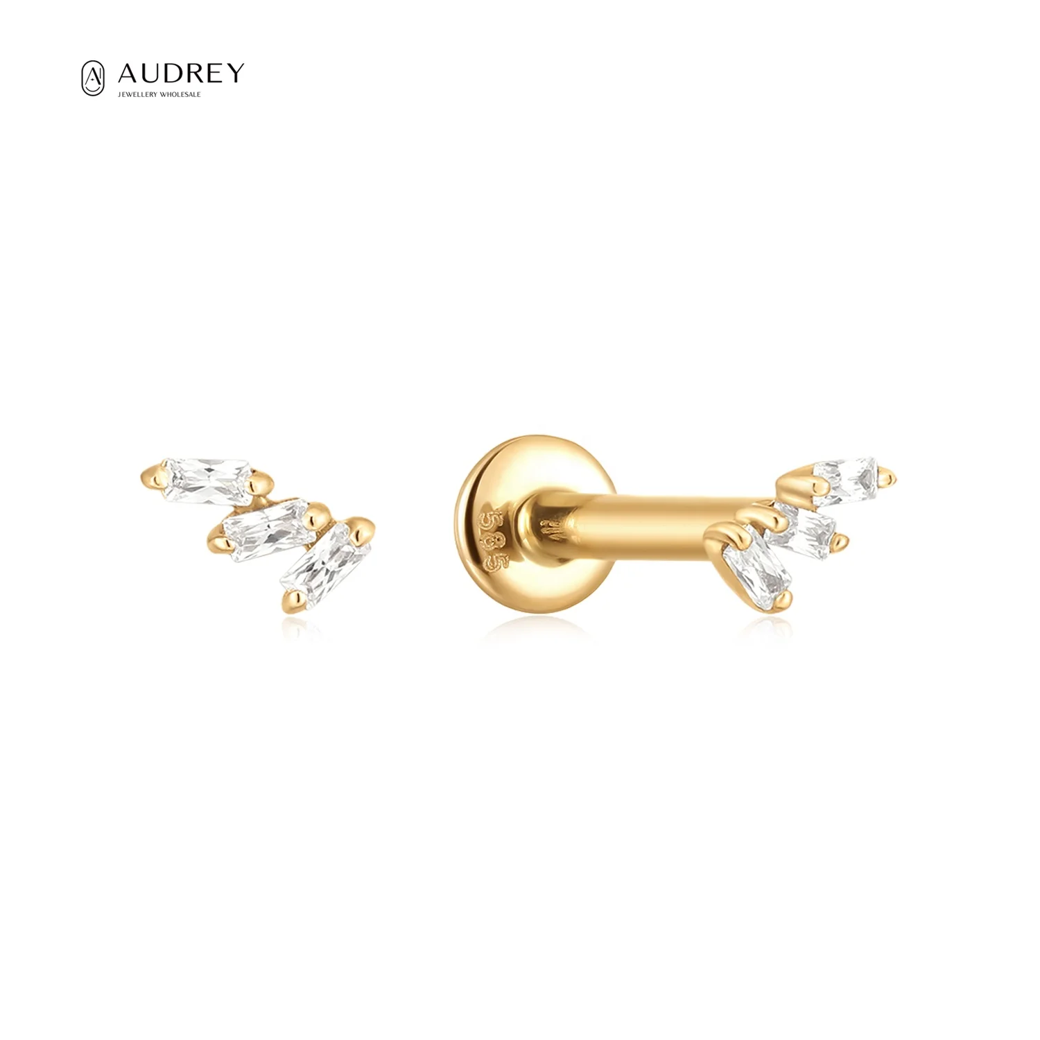 

Audrey Internally Threaded Flat Back Nostril ear labret piercing Jewelry Diamond 14k Solid Gold Body Piercing Stud Earrings