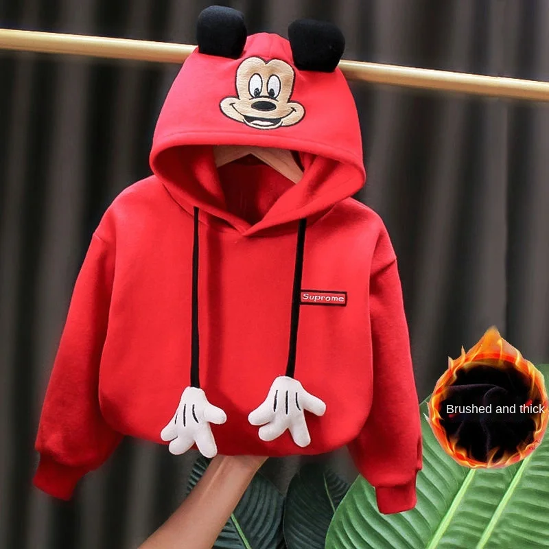 

Children's Plush Thickened Sweater Autumn Winter New Mickey Boys' and Girls' Sweater Golden Velvet Baby Hooded Sweater