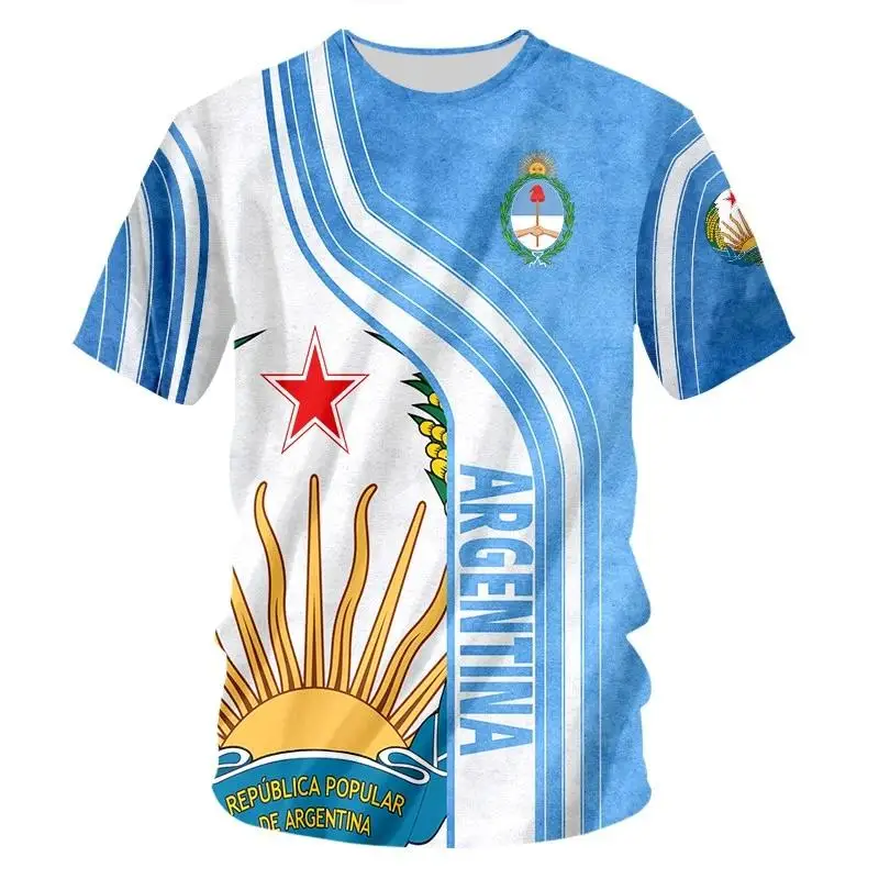 

Argentina T-shirt Men's 3D Flag National Emblem Print Short Sleeve Street Fashion T-shirt Football Shirt Argentina Fan Clothing