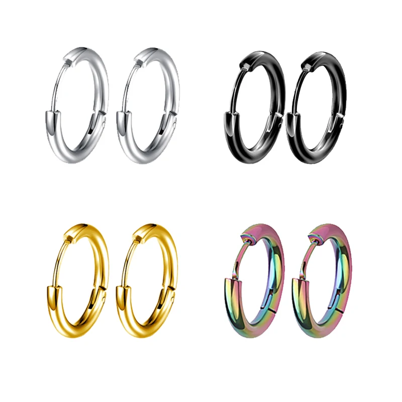 

2 Pcs Small Hoop Earrings Gold Black Titanium Steel Hoop Earring For Women Men Earrings Round Circle Earrings