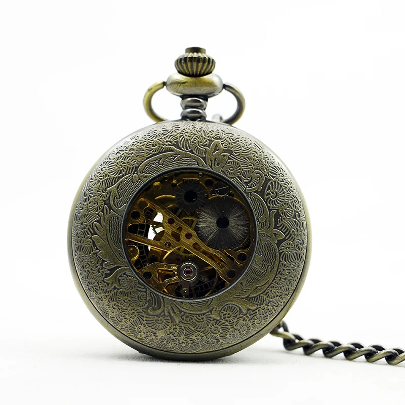 Design Sense Mechanical Pocket Watch Carved Hollow Vintage Roman Numeral Display Belt Chain Pendant Clock Men's Women's Gift