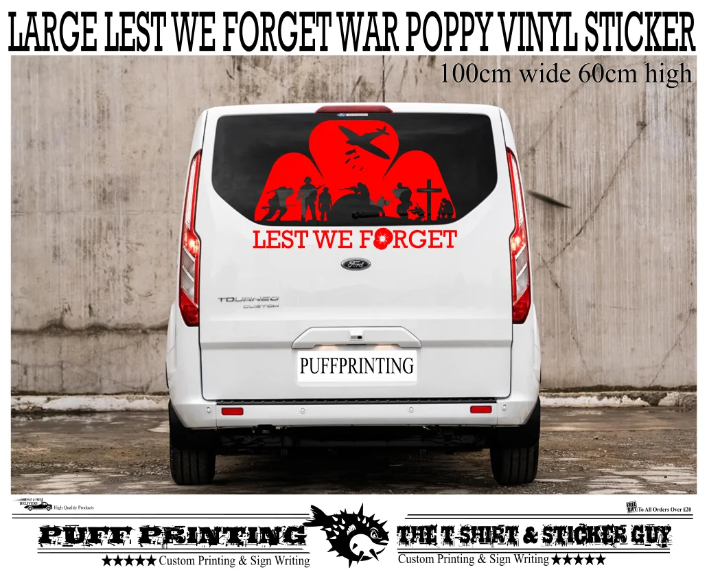 

Lest We Forget LARGE Car Van Window Vinyl Decals Stickers Poppy Camper Caravan