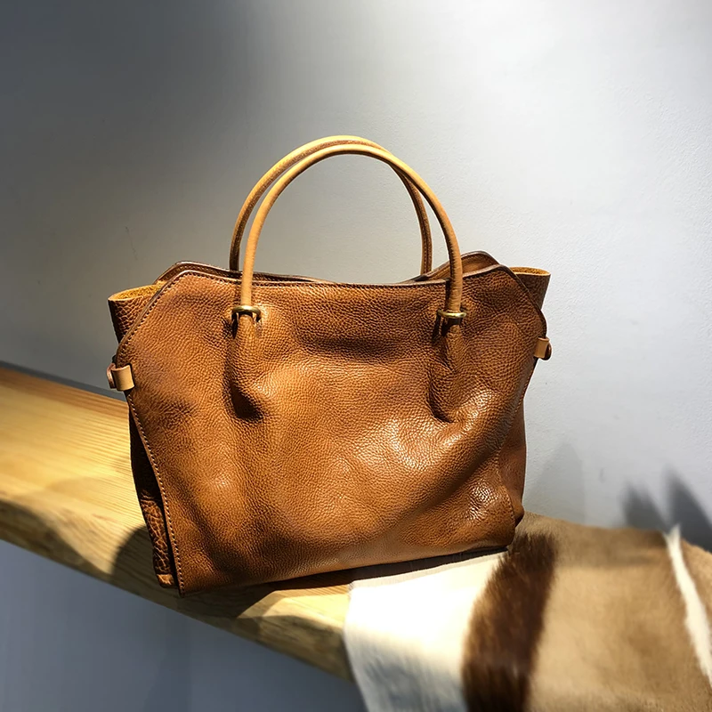 

Vintage Vegetable Tanned Cowhide Women's Bag Luxury Brand Women's Handbag Famous Designer Bag Top Quality High Volume Tote Bag