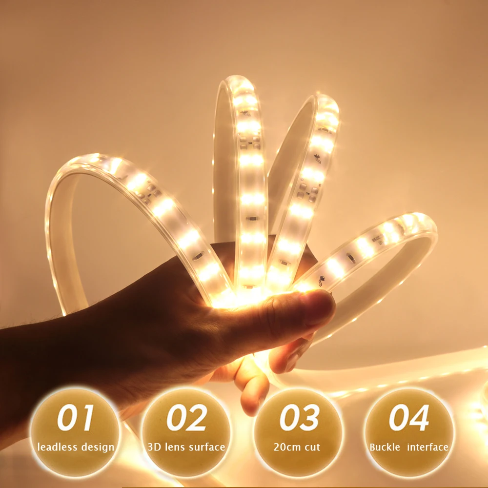 LED Strip 2835 20cm Cut 220V Double Row 120LED/m Flexible Light Ribbon With Power Plug EU UK Waterproof Backlight Decor For Home |