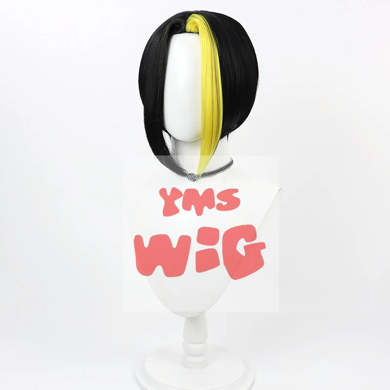 Аниме Mashle: Magic and Muscles Finn Ames Косплей Парик Короткий Черный Желтый Средняя Часть