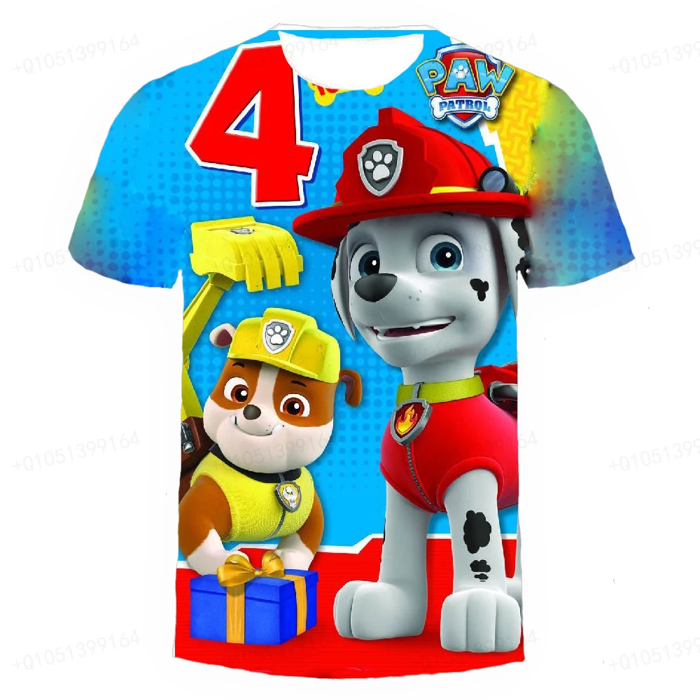 Kid Birthday T Shirt Cartoon Paw Patrols Tshirt Child Clothes Graphic Paw Mashall Ryder Chase Sky Dog T-shirts Children Clothing