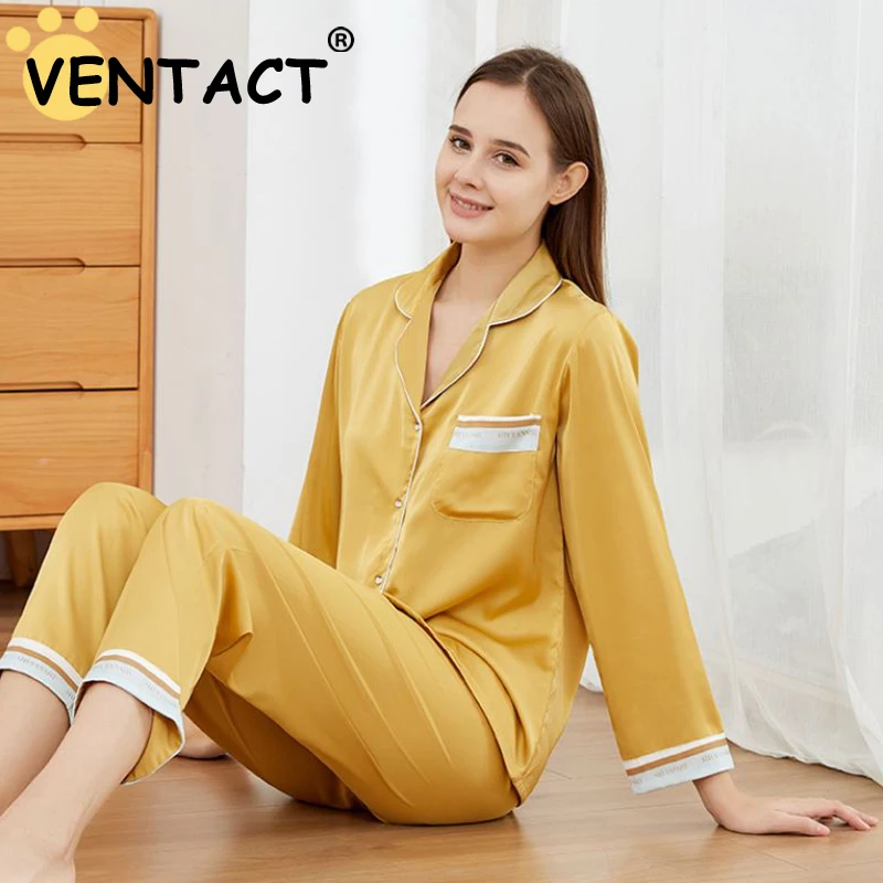 

Пижама VENTACT Женская Осенняя Новое поступление пижама из двух частей с длинным рукавом Повседневный домашний кардиган из вискозы женская но...