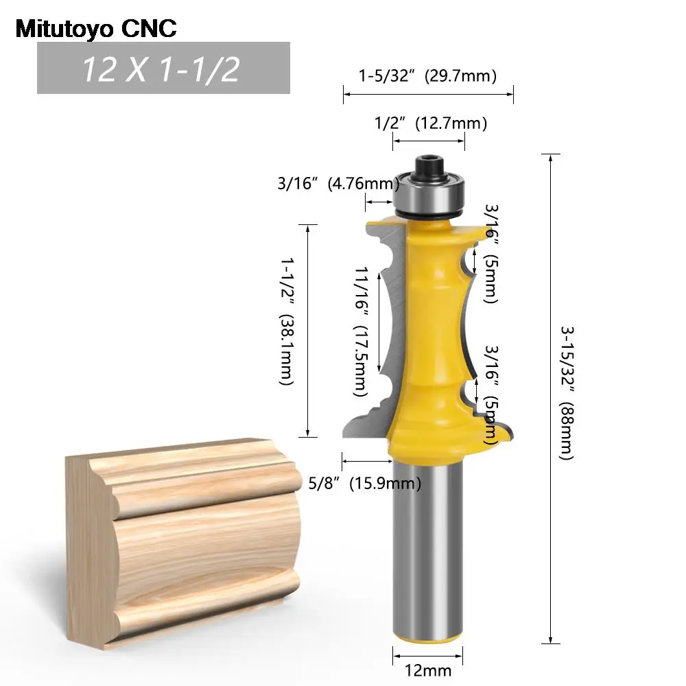 

1Pc 12mm 1/2" Shank Wood Milling Cutter Small Mitered Drawer Front Molding Router Bit Door Handrail Line Tenon Woodworking Tools