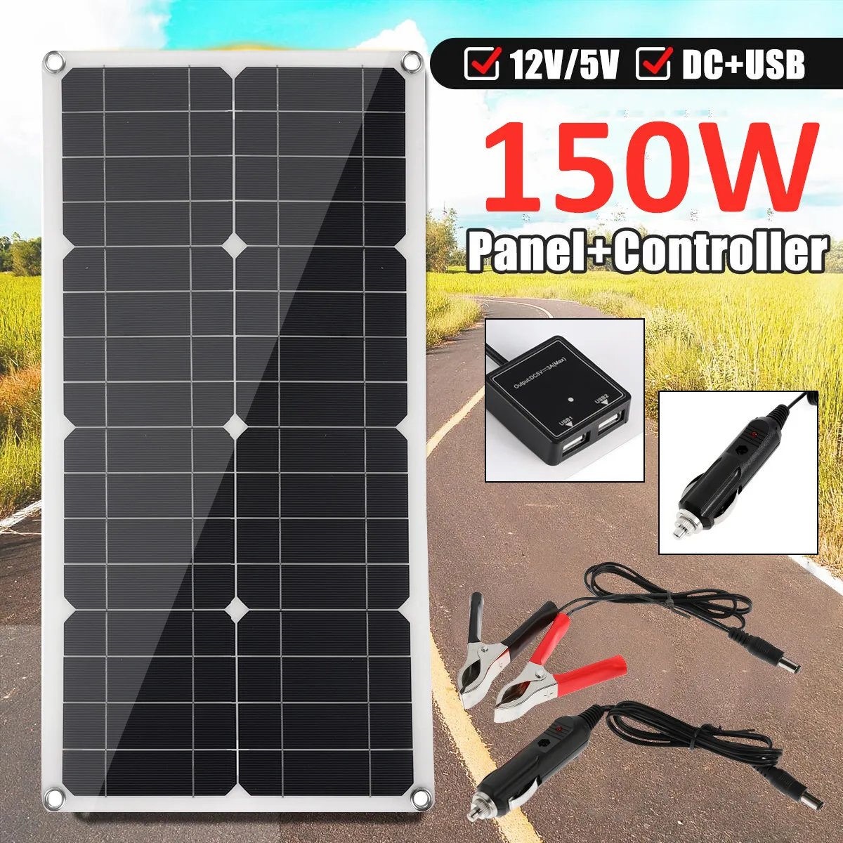 

150W Solar Panel Monocrystalline Silicon 18V Solar Cell Portable Outdoor Power Supplies for Phone RV Car Boat Battery Charger