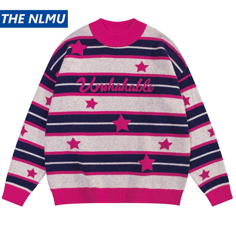 

Модный Полосатый свитер 2023, пуловер, вязаные свитера в стиле хип-хоп со звездами для пар, уличная одежда Y2K, трикотажная одежда для мужчин и женщин