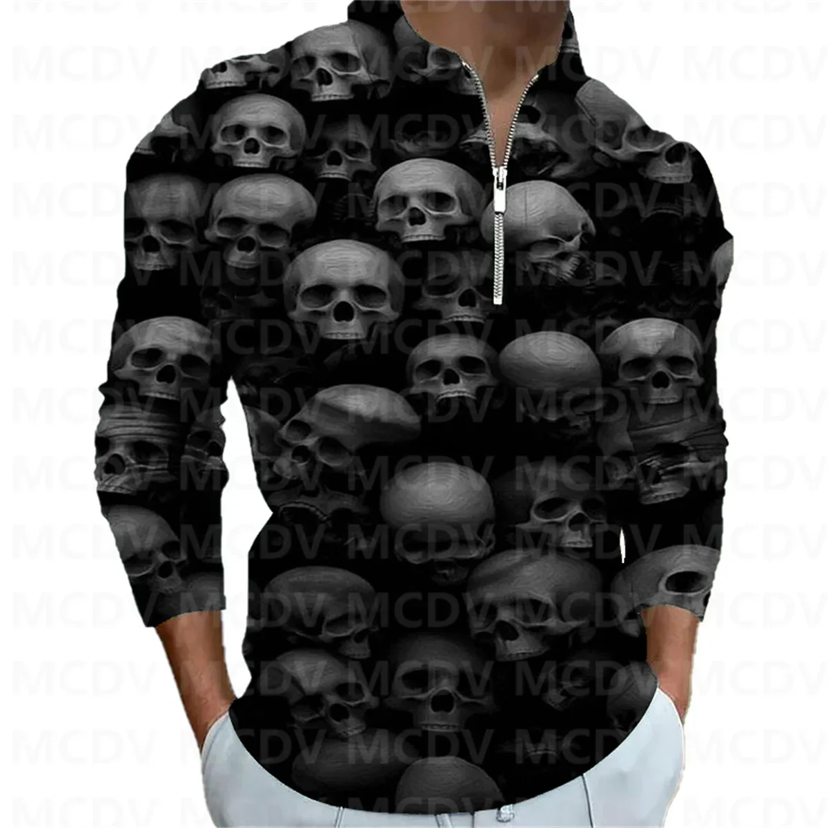 Мужская рубашка-поло с длинным рукавом на молнии