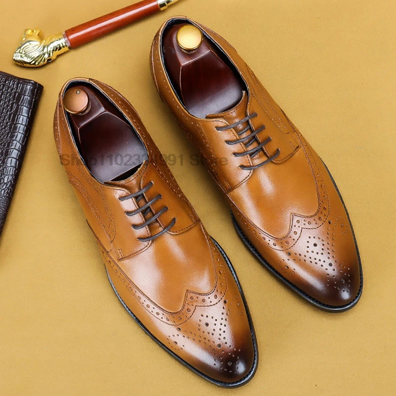 Классические туфли-оксфорды HNXC из натуральной кожи итальянские коричневые