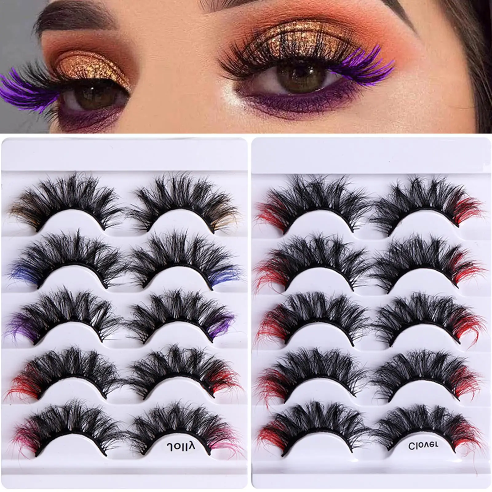 

25mm Mink Lashes False Eyeylashes With Color Faux Mink Colorful Extension Fluffy Wispy Lashes Lash Natural Eyelashes Eyelas X5v6