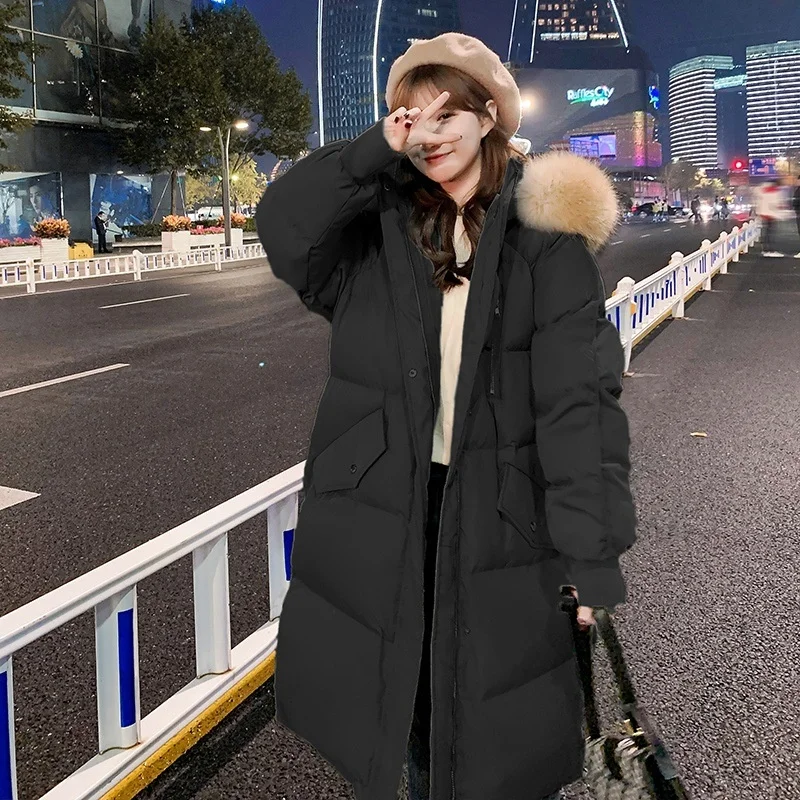 Cotton Padded Clothes Women's 2022 New Korean Version Medium Long Large Bread Coat Thickened Warm Girls Faux Fur Parka Jackets