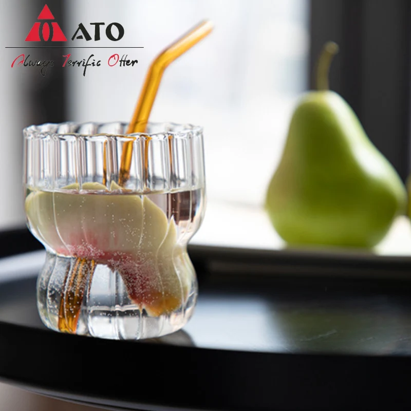 ATO Striped Glass Cups Breakfast Oatmeal Mug Household Ice Cream Yogurt Milk Juice Wine Cup Temperature Resistant Glass Cafe