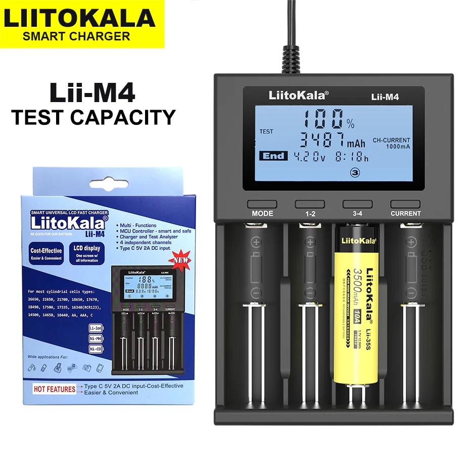 

Liitokala Lii-M4 Lii-500 Lii-500S Lii-S8 Lii-600 LCD 3.7V 18650 18350 18500 21700 14500 26650 AA NiMH Lithium Battery Charger