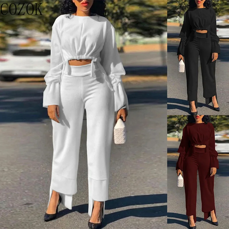 2022 Autumn  Short Temperamental Top Casual High Waist Straight Pants Suit  Two Piece Sets Womens Outifits Blazer Set