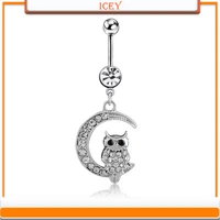 1pc owl belly ring moon navel stud rhinestones belly navel jewelry crystal belly button ring stainless steel belly body jewelry