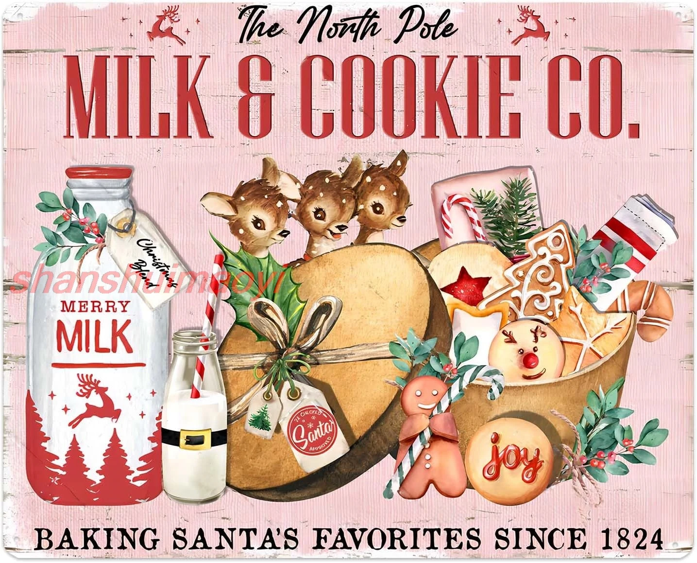 Рождественский знак Северного Свежего Молочного Оленя Розовые Сладости