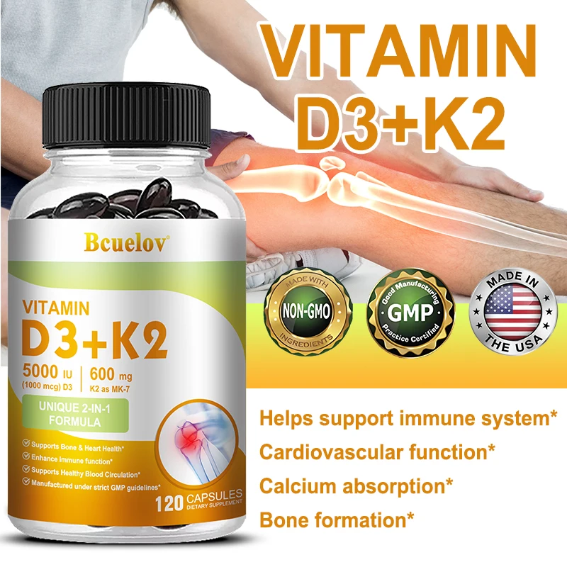 

Bcuelov D3&K2 Advanced Absorption,Optimizes Bones and Immune, Cardiovascular and Bone Health Support Promotes Calcium Absorption