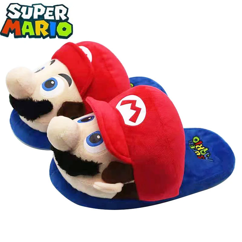 

3 Styles Super Mario Bros Cotton Slippers Cartoon Modeling Yoshi Wario Winter Half Wrapped Slippers Warm Non-slip Shoes