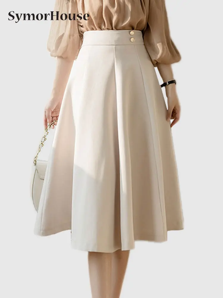 

New A-line Skirts Woman High Waist Casual Streetwear Work Wear Office Ladies Midi Skirt Retro Korean Style Faldas Femme