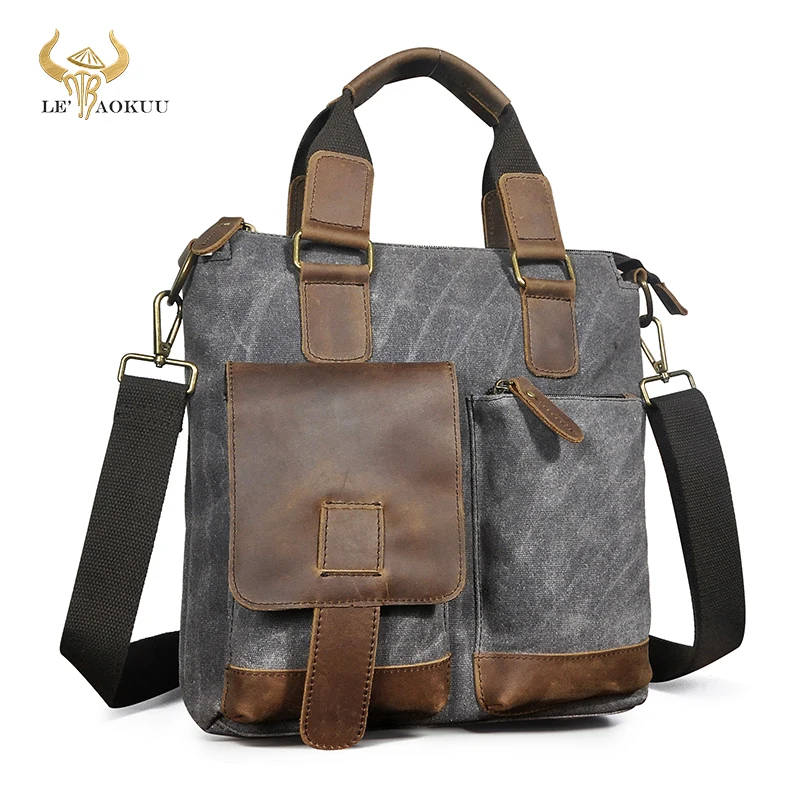 

Портфель мужской деловой из парусины и кожи Крейзи Хорс, дизайнерский тоут-Атташе для ноутбука 12 дюймов, сумка-мессенджер, B259