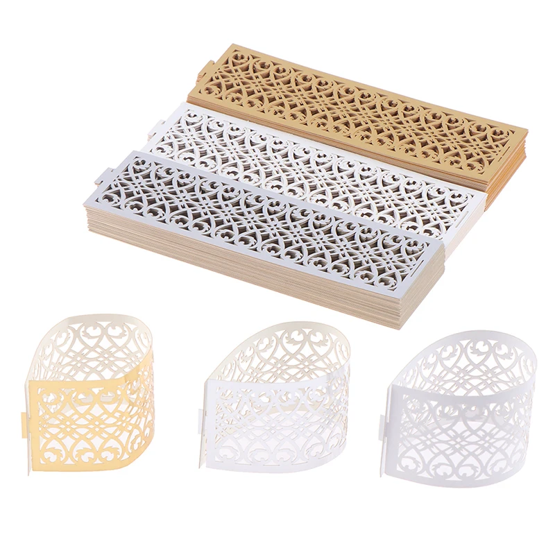 

50pcs/set Cut Paper Napkin Rings Towel Buckle Laser Supplies Lace Design Personalized Wedding Party Decoration