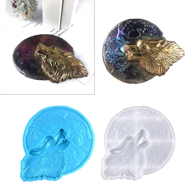 

H9ED Stereo Wall Hanging Silicone Mould Valentines Wolf-shape Decor Mold DIY Desktop Ornaments Pendant Epoxy Resin Mold