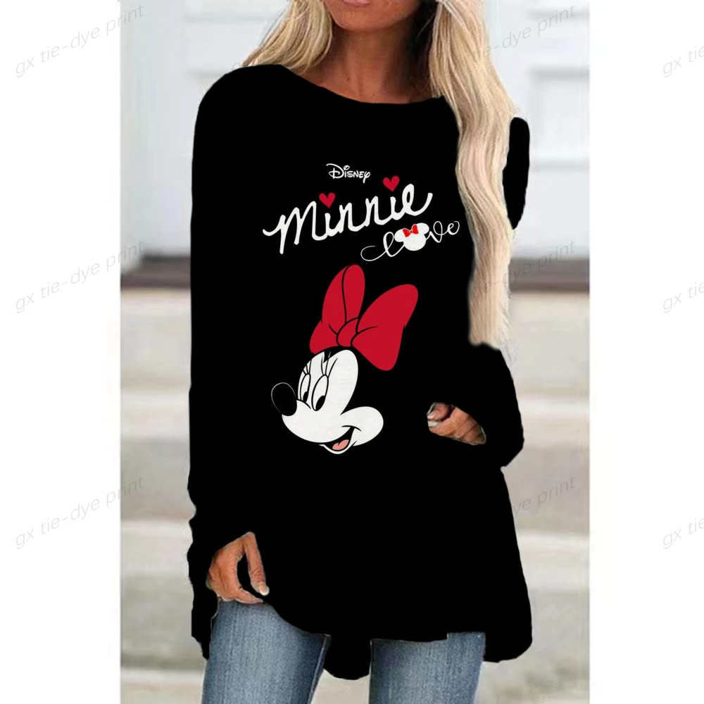 

Fall Disney Minnie Raglan Sleeve Dress Round Neck Long Sleeve Letter Print A-Line Fashion Beach Party Long Sleeve T-Shirt