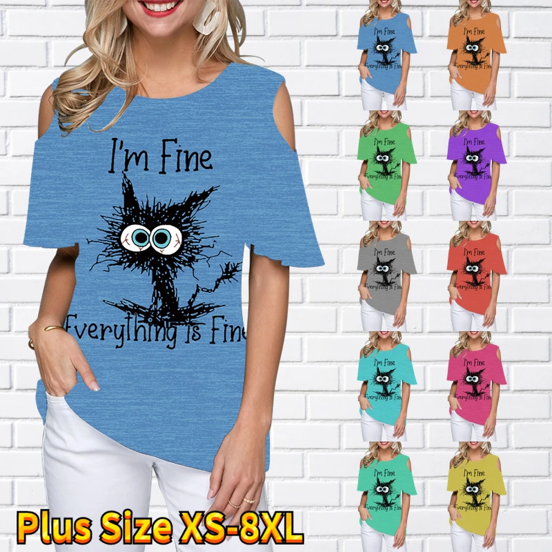 

Женская летняя футболка с принтом, с открытыми плечами и круглым вырезом