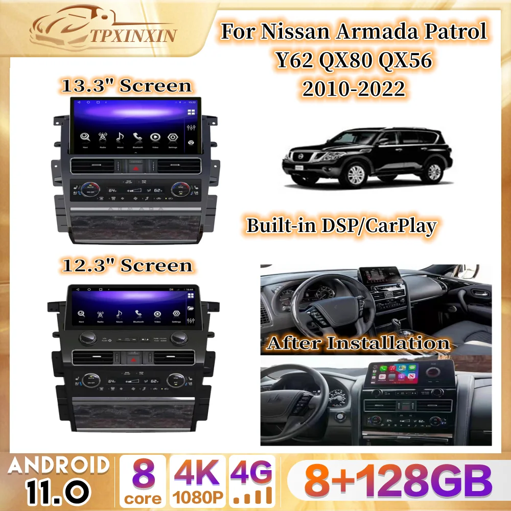 

2din CarPlay Android Car Radio For Nissan Armada Patrol Y62 QX80 QX56 2010~2022 AutoRadio Multimedia Player Navi Stereo GPS Unit