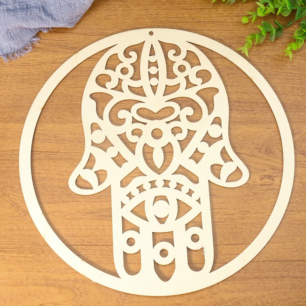 

30cm Carved Wooden Hollow Turkey Eye Pendant Fatima Hand Home Mat Window Decoration Garden Hanging Ornament Accessories Craft
