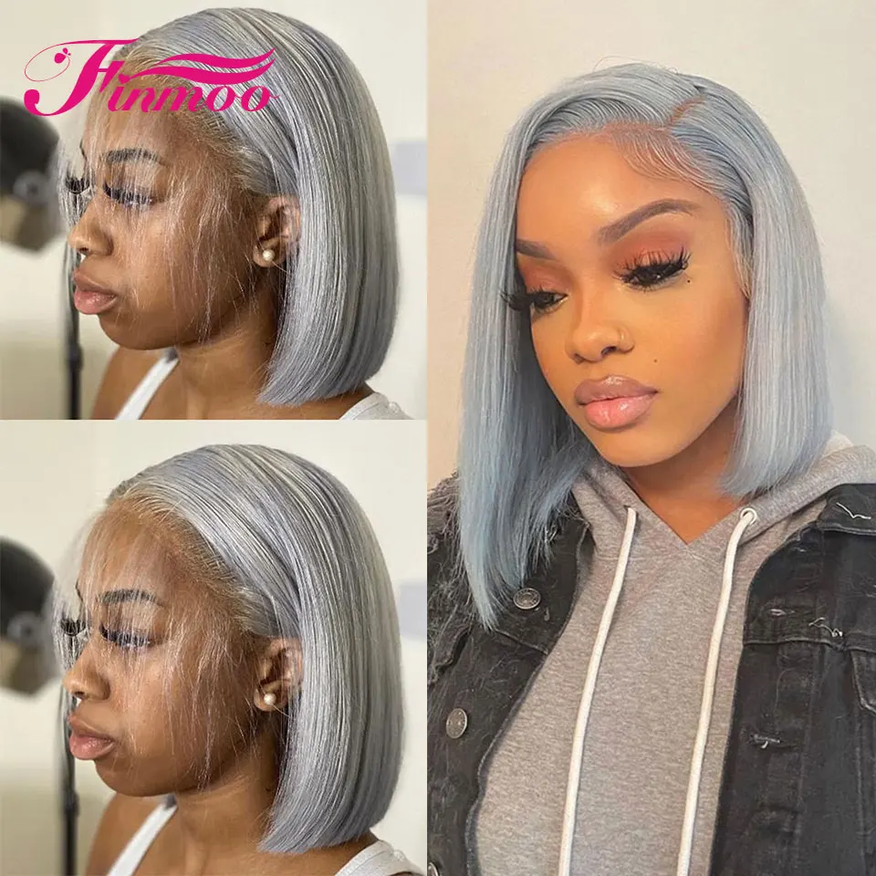 Cheap Human Hair Wigs On Sale Clearance Silver Grey Short Bob Wig Lace Front Human Hair Wigs Transparent 613 Lace Frontal Wig