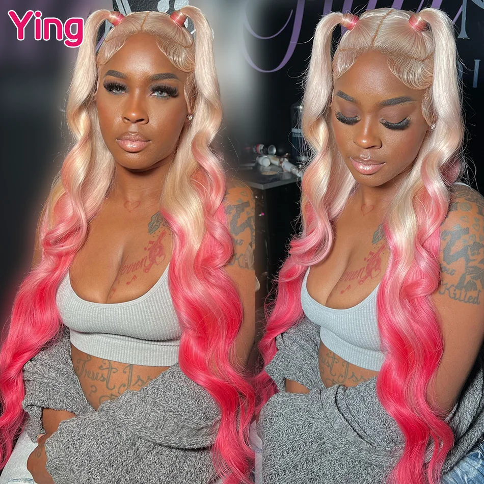 

Ying Hair Body Wave Pink Blonde Omber 13x4 Lace Front Human Hair Wigs 13x6 Lace Frontal Wig Pre Plucked Brazilian Remy 613 Wig