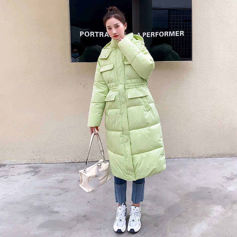 

Autumn Winter Thicken Warm Parka Women Solid Color Loose Long Hooded Coat Cotton Padded Jackets Outwear
