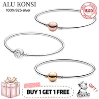 original luxury real 100 925 sterling silver pan bracelet for women snake chain bangle authentic charm high quality diy jewelry