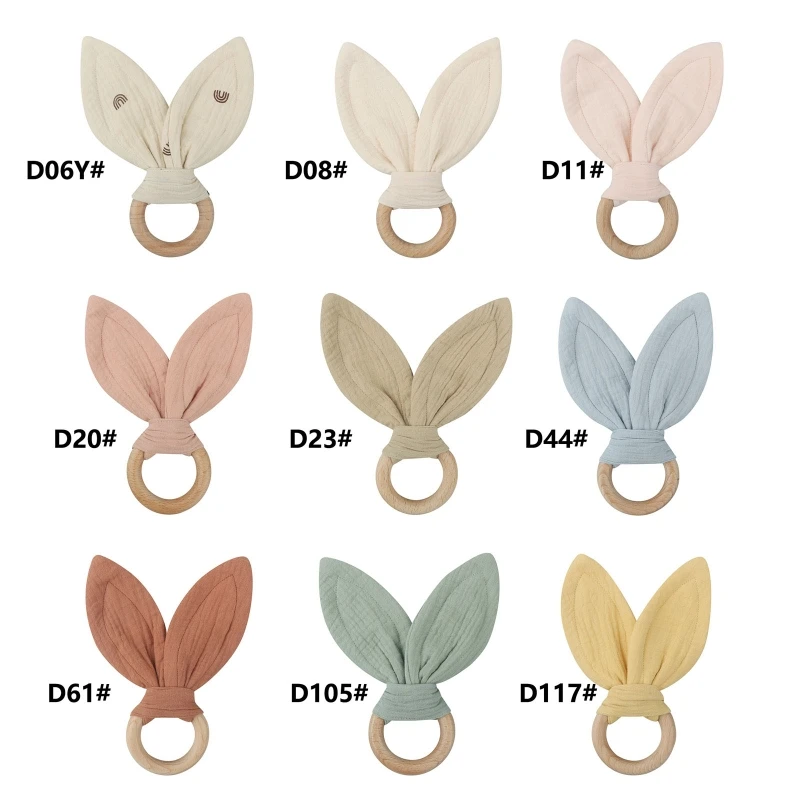

1PC Christmas Baby Bunny Ear Teething Ring Safety Wooden Teether For Children Kids Baby Comforting Toy Shower Gifts